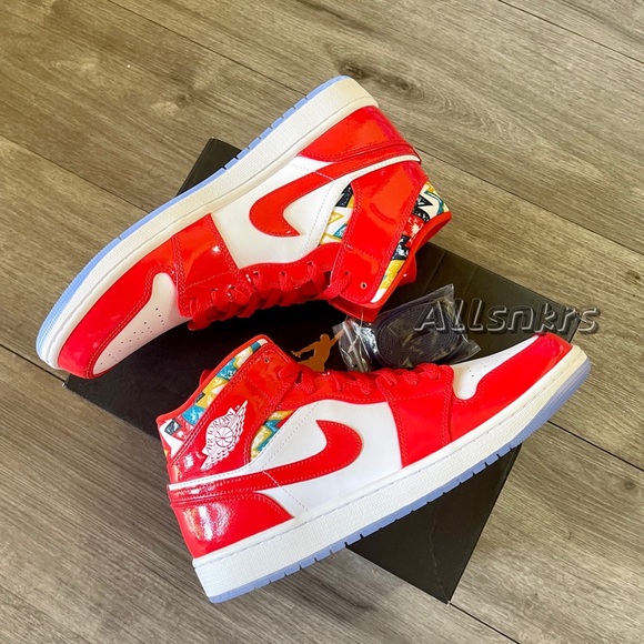 Air Jordan 1 Mid Chili Red Patent Men’s - Picture 6 of 7